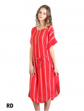Stripe Print Dress W/ Belt & Zipper